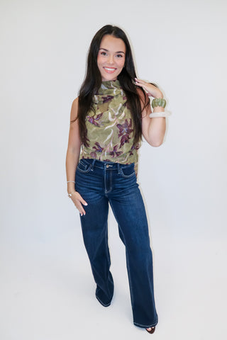 Garden Sketch Iris Print Sleeveless Top