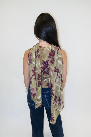 Garden Sketch Iris Print Sleeveless Top