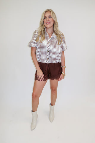 Countryside Charm Check Puff Sleeve Top