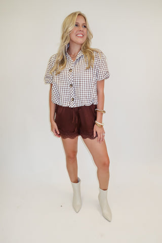 Countryside Charm Check Puff Sleeve Top