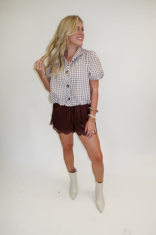 Countryside Charm Check Puff Sleeve Top