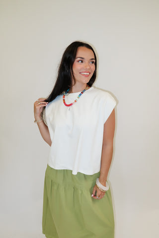 Fresh Start Off White Cap Sleeve Knit Top