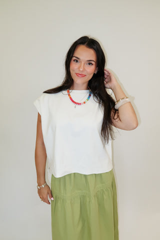Fresh Start Off White Cap Sleeve Knit Top