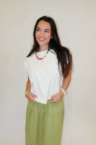 Fresh Start Off White Cap Sleeve Knit Top