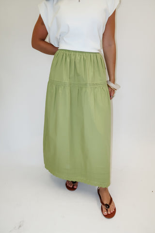 Harvest Days Cotton Tiered Elastic Waist Midi Skirt