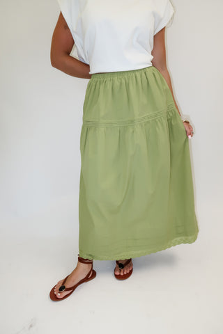 Harvest Days Cotton Tiered Elastic Waist Midi Skirt