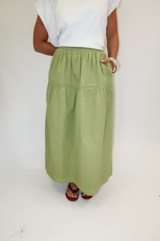 Harvest Days Cotton Tiered Elastic Waist Midi Skirt