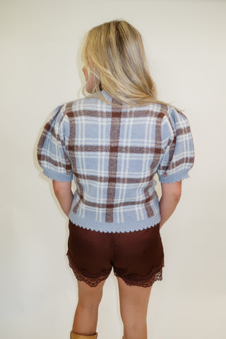 Pumpkin Patch Plaid Puff Sleeve Cardigan