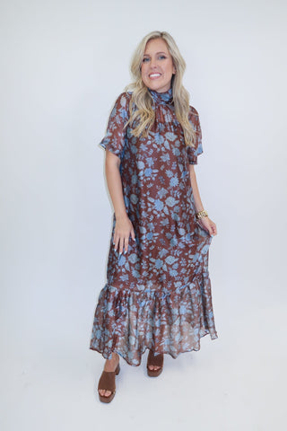 Pressed Flowers Blue Floral Midi Dress - The Pink Tulip Clothing