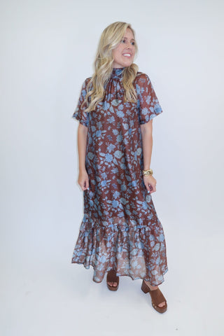 Pressed Flowers Blue Floral Midi Dress - The Pink Tulip Clothing