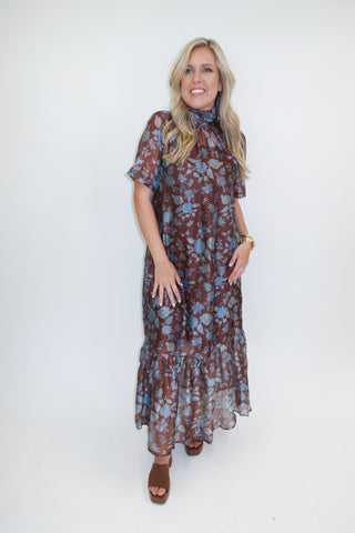 Pressed Flowers Blue Floral Midi Dress - The Pink Tulip Clothing