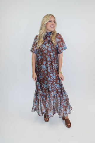 Pressed Flowers Blue Floral Midi Dress - The Pink Tulip Clothing