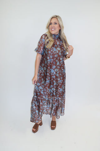 Pressed Flowers Blue Floral Midi Dress - The Pink Tulip Clothing