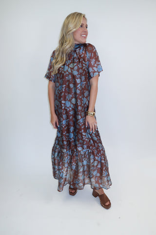 Pressed Flowers Blue Floral Midi Dress - The Pink Tulip Clothing