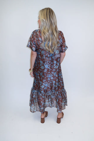 Pressed Flowers Blue Floral Midi Dress - The Pink Tulip Clothing