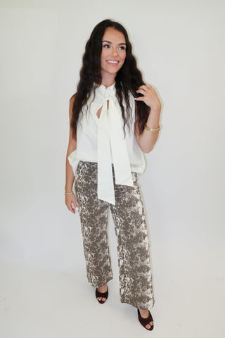 Off the Record Tie Neck Top - The Pink Tulip Clothing