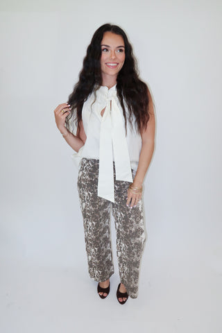Off the Record Tie Neck Top - The Pink Tulip Clothing