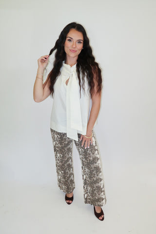 Off the Record Tie Neck Top - The Pink Tulip Clothing