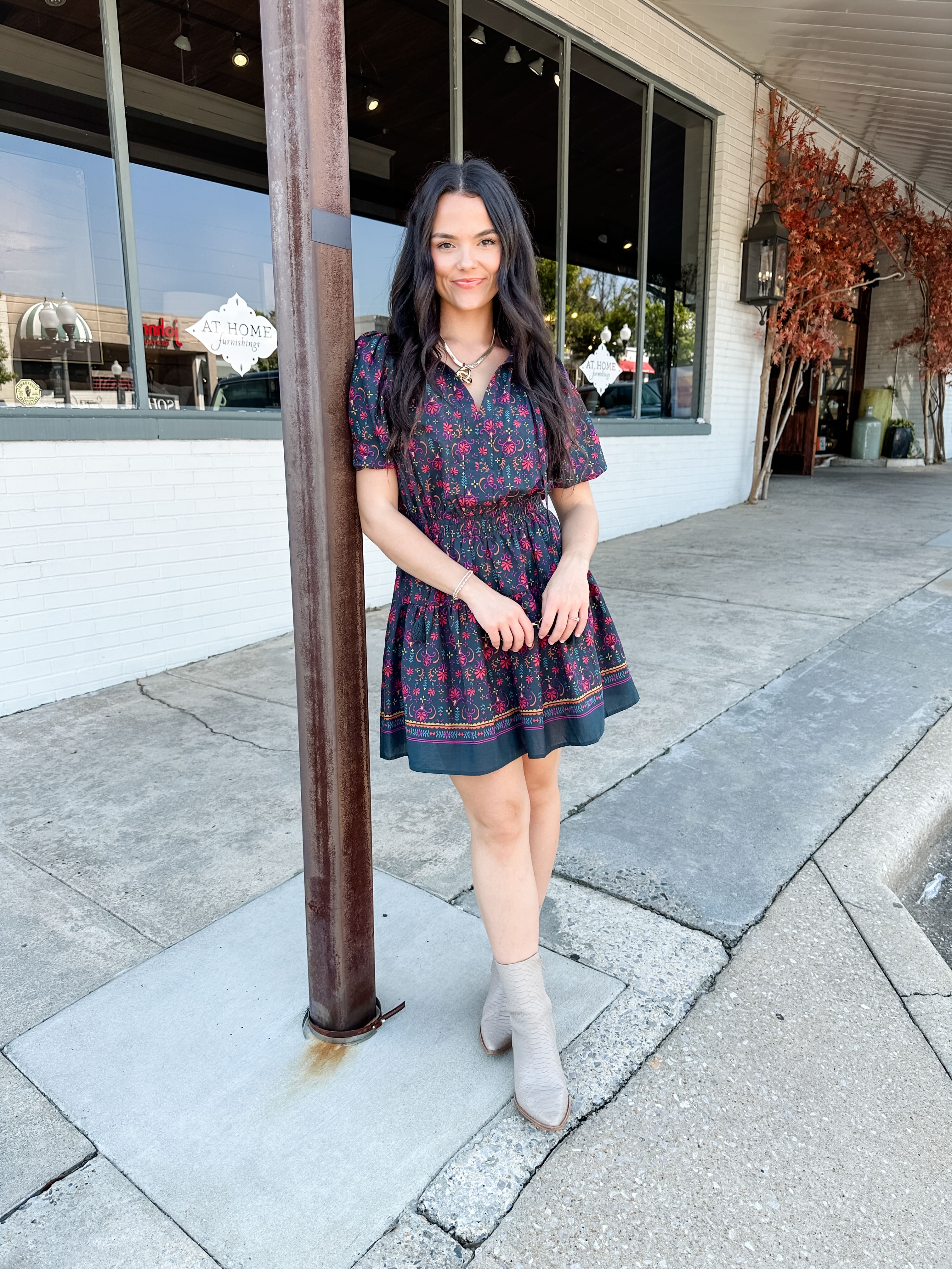 Floral Tie Neck Dress