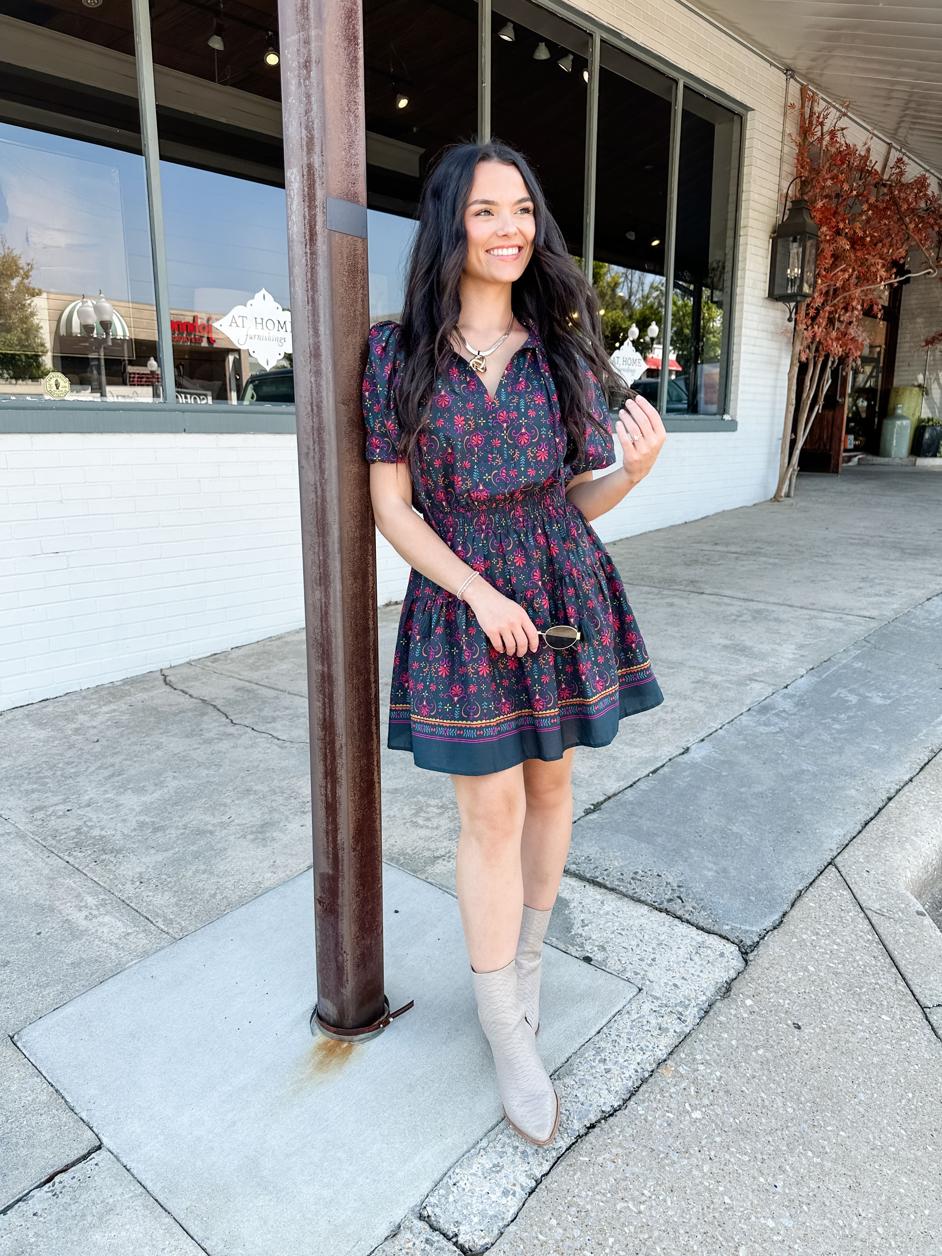 Floral Tie Neck Dress