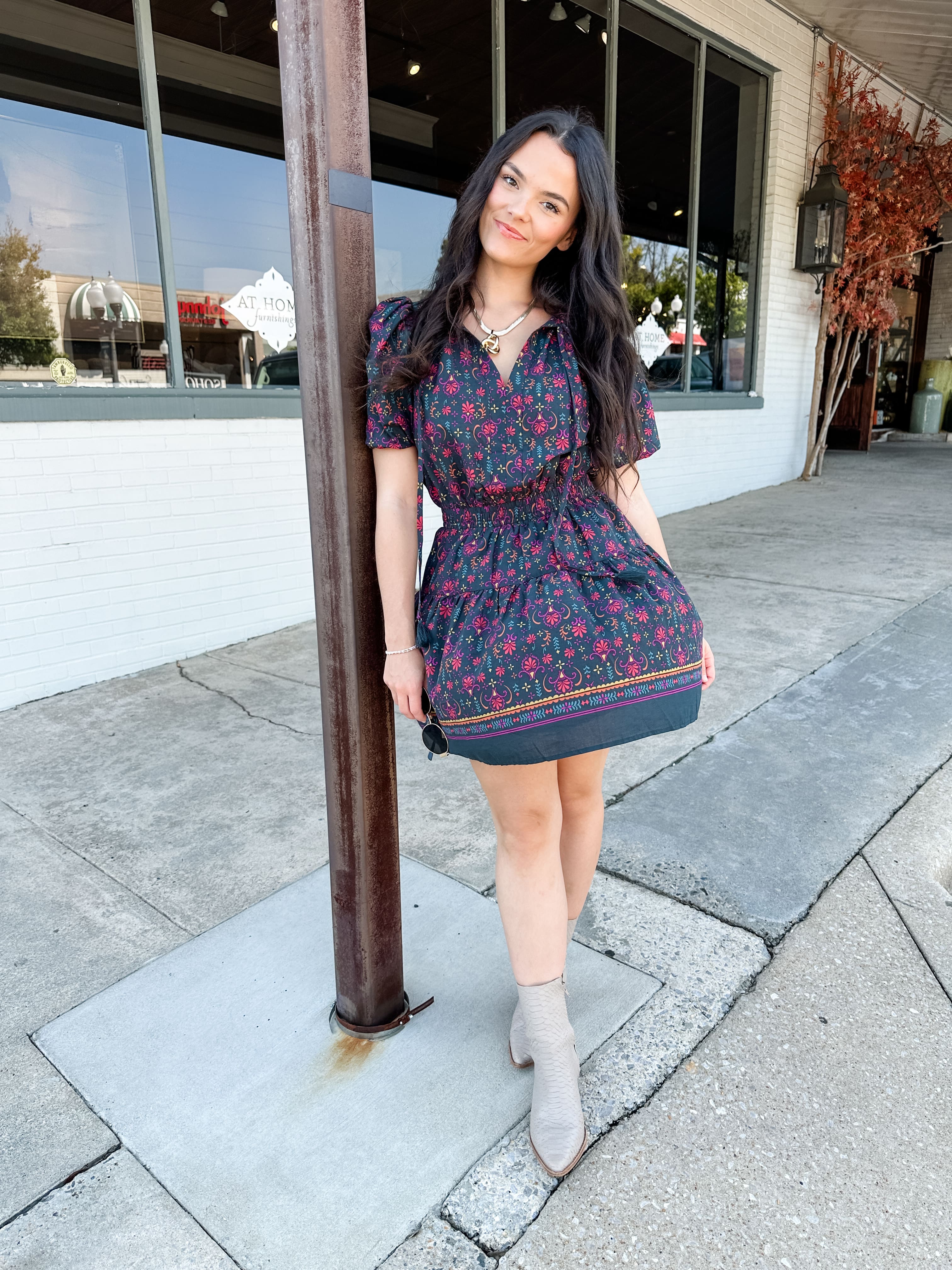 Floral Tie Neck Dress