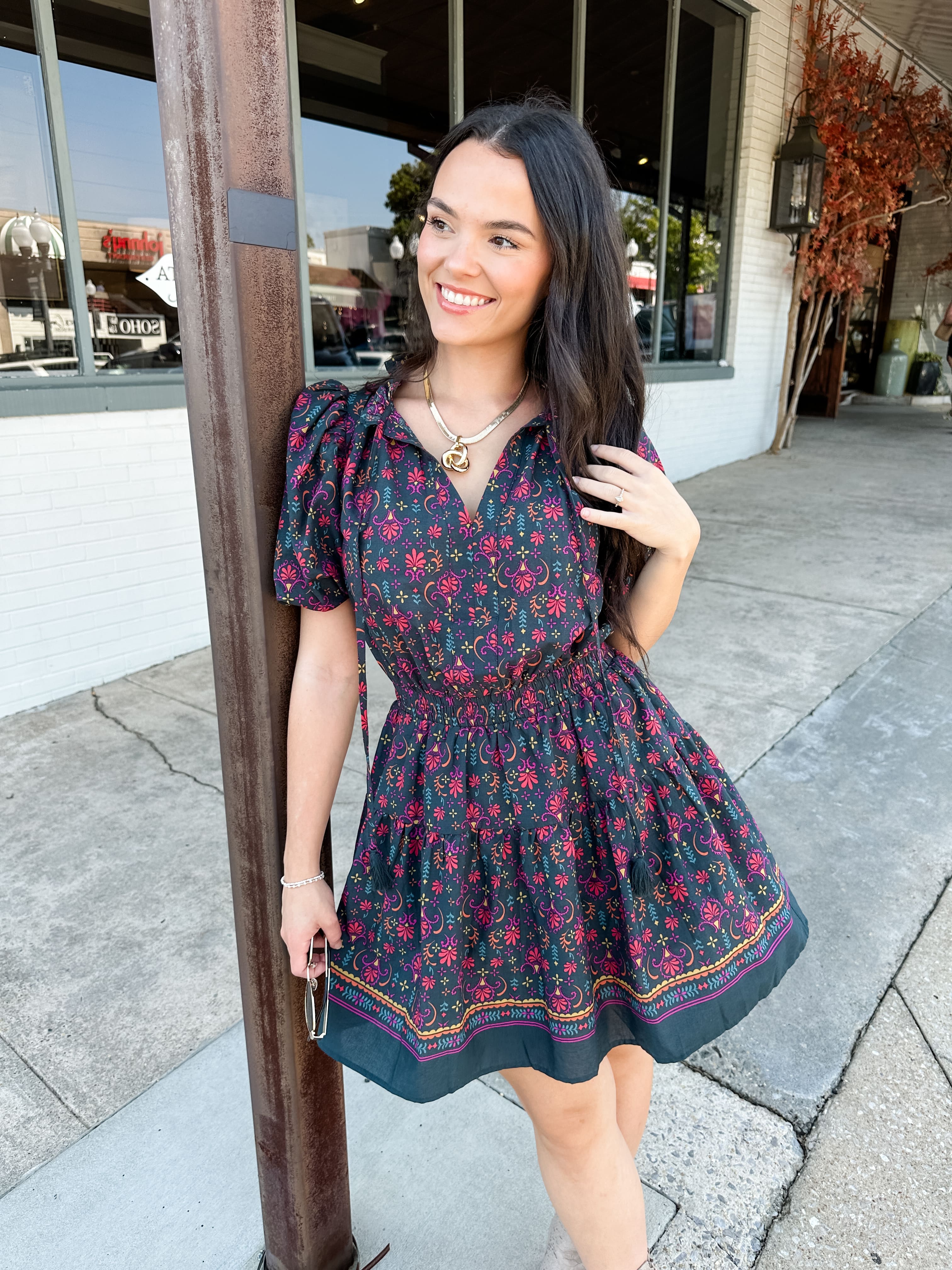 Floral Tie Neck Dress