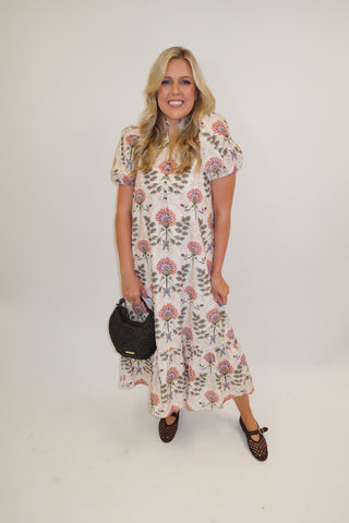 Autumn Bloom Floral Eyelet Midi Dress