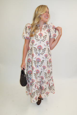 Autumn Bloom Floral Eyelet Midi Dress