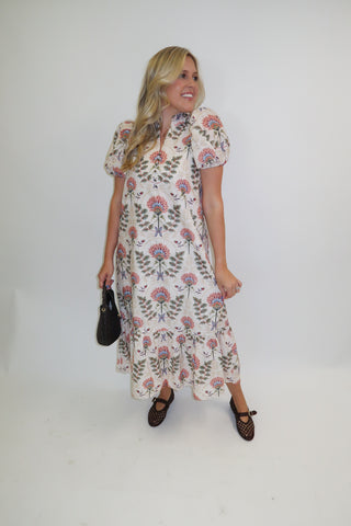 Autumn Bloom Floral Eyelet Midi Dress