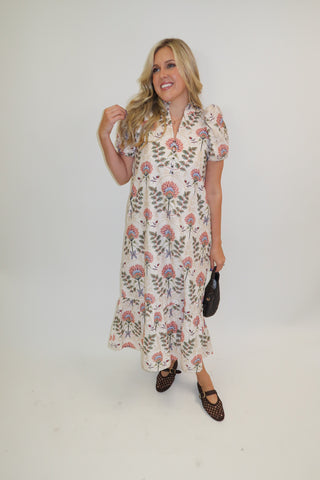 Autumn Bloom Floral Eyelet Midi Dress