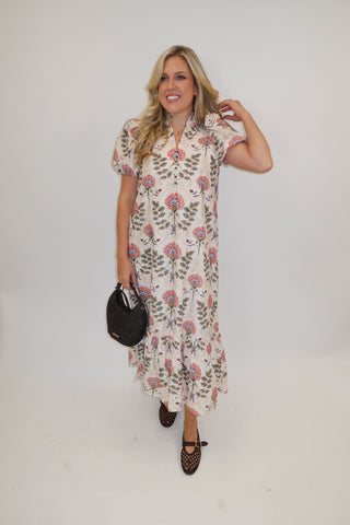 Autumn Bloom Floral Eyelet Midi Dress