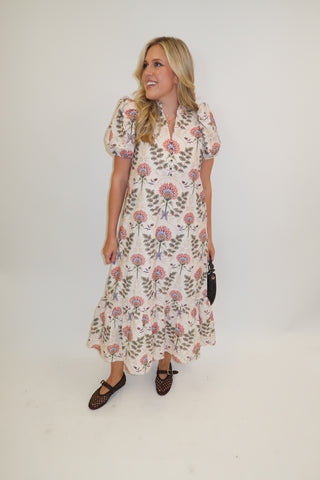 Autumn Bloom Floral Eyelet Midi Dress