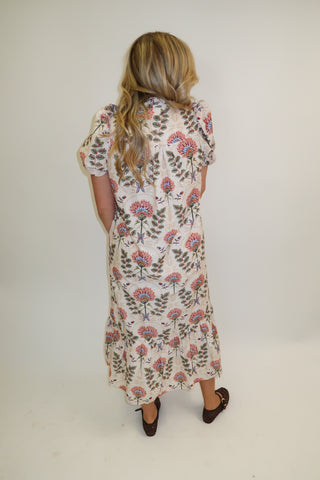 Autumn Bloom Floral Eyelet Midi Dress