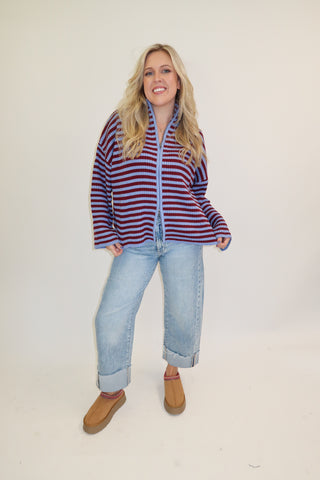 In The Mix Stripe Zip Cardigan