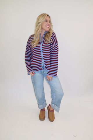 In The Mix Stripe Zip Cardigan