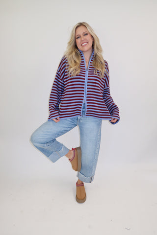 In The Mix Stripe Zip Cardigan