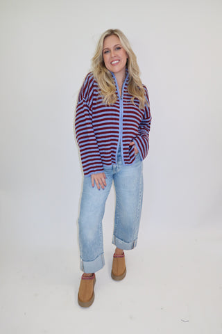 In The Mix Stripe Zip Cardigan