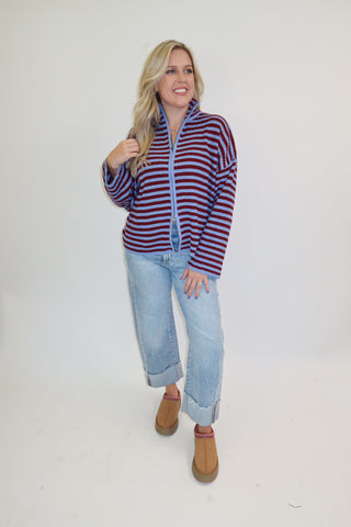 In The Mix Stripe Zip Cardigan