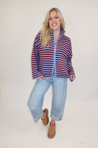 In The Mix Stripe Zip Cardigan