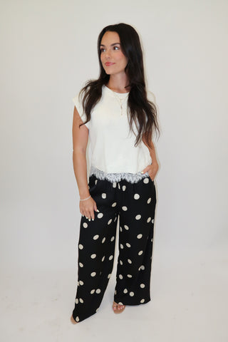 Fine Print Lace Trim Knit Top