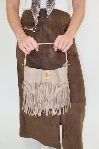 Taupe Fringe Shoulder Bag