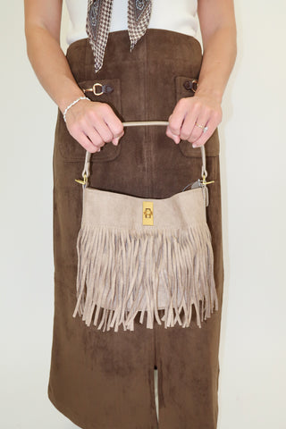 Taupe Fringe Shoulder Bag