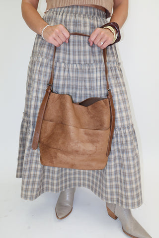 Camel Suede Shoulder Bag