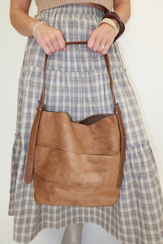 Camel Suede Shoulder Bag