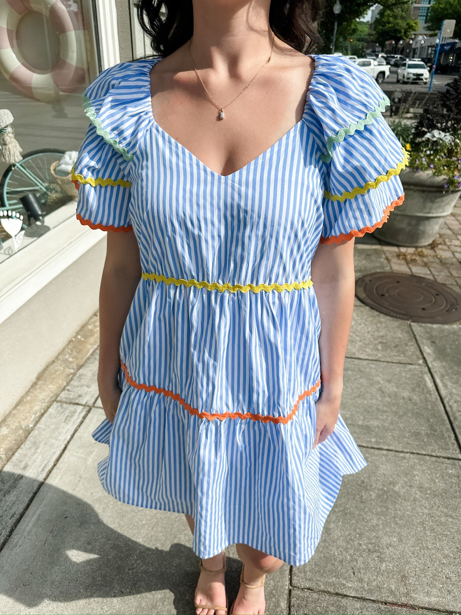 Stripe Ruffle RicRac Dress
