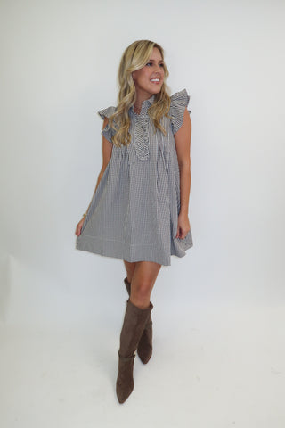Check Please Ruffle Midi Dress