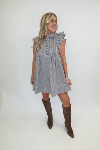 Check Please Ruffle Midi Dress