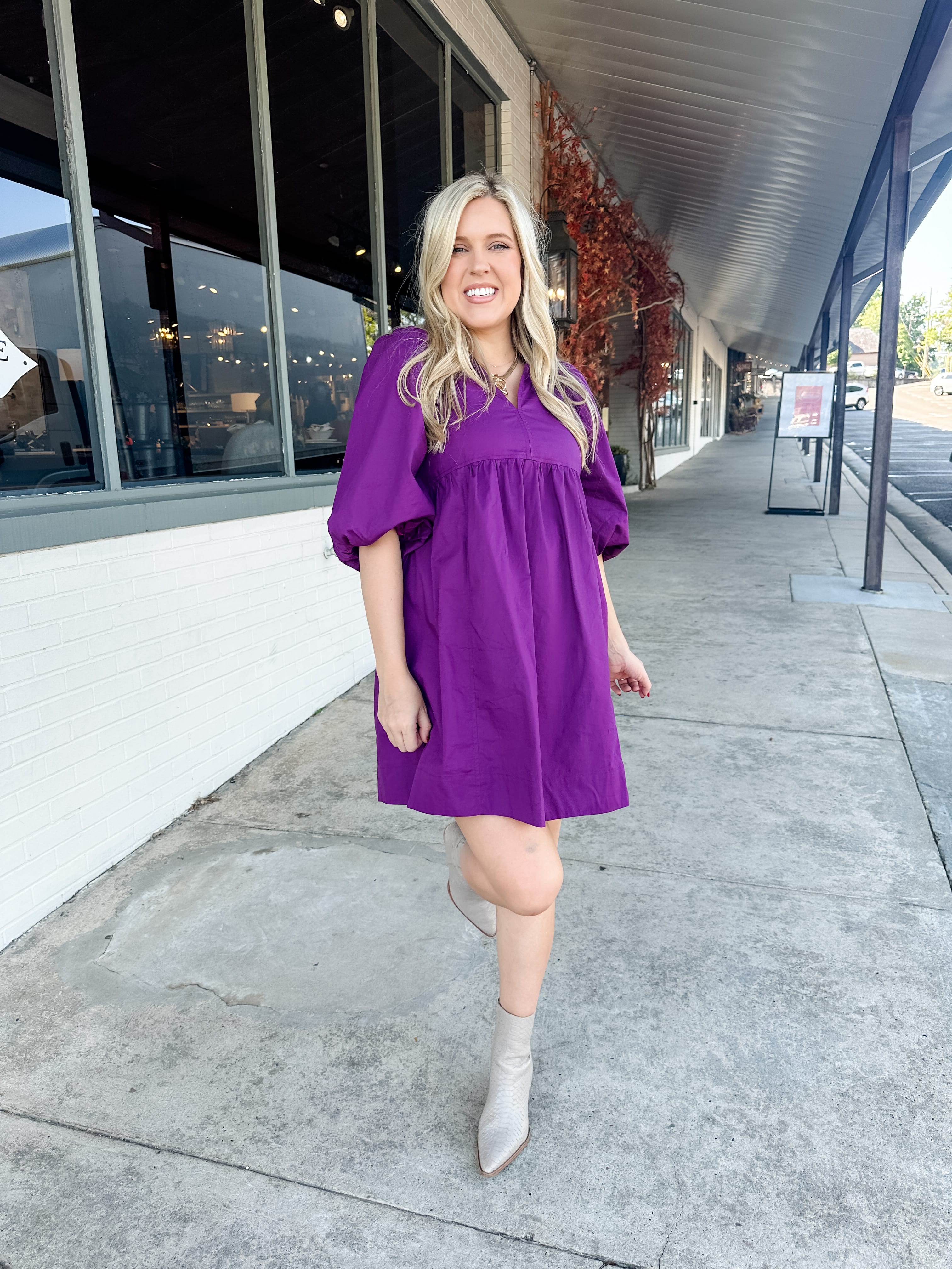 Square Yoke Puff Sleeve Dress