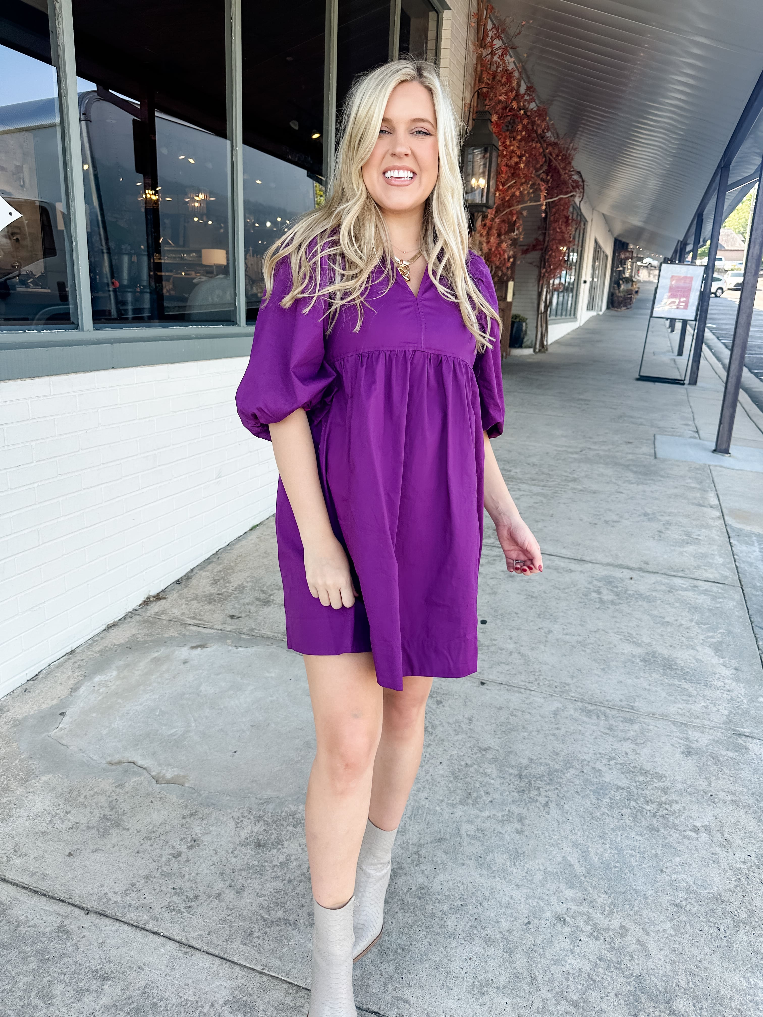 Square Yoke Puff Sleeve Dress