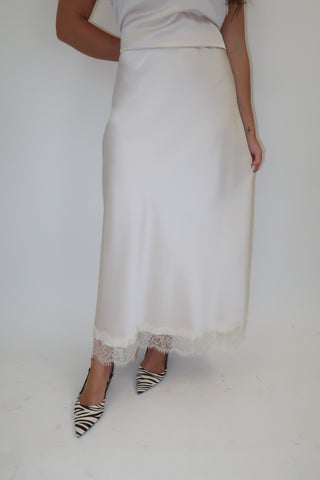 A Little Romance Satin Lace Midi Skirt